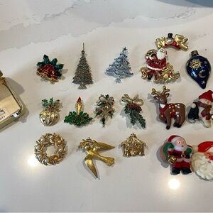 Vintage Christmas Brooch Lot Christmas Trees and more some signed